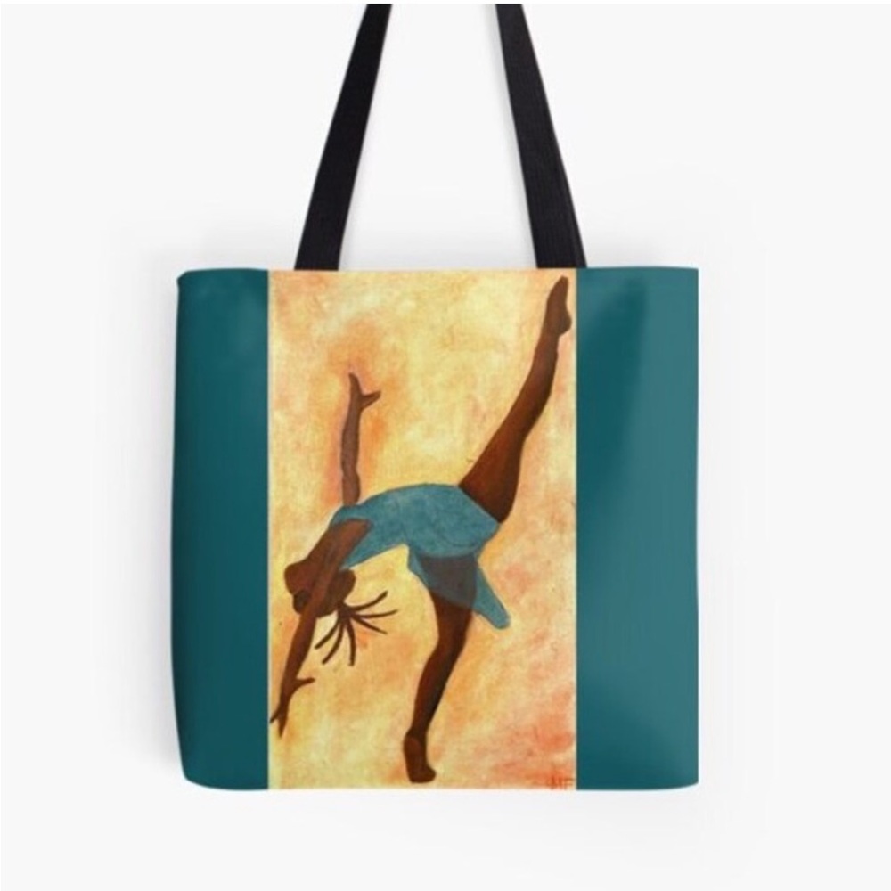 Art tote bag with oil painting of a dancer printed onto canvas tote